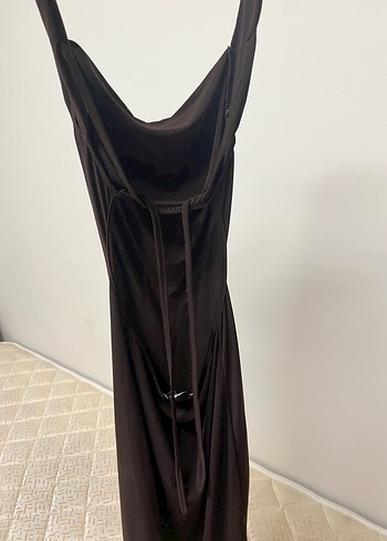 Kahverengi Drapeli Uzun Kadın Elbise - Görsel 2