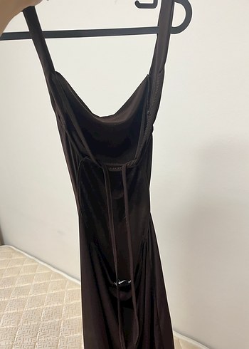 Kahverengi Drapeli Uzun Kadın Elbise - Görsel 3