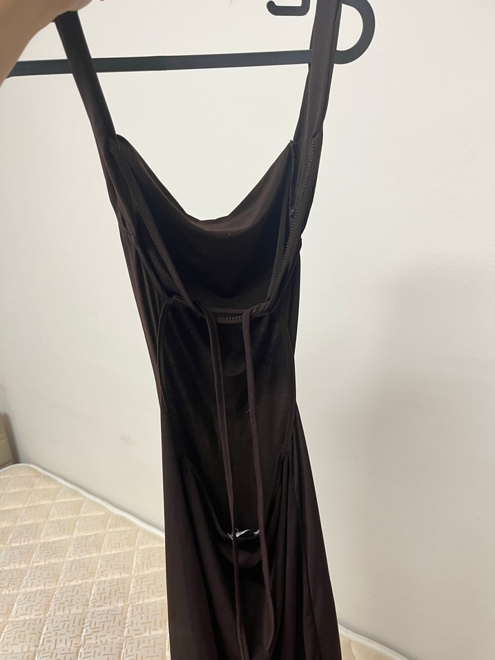 Kahverengi Drapeli Uzun Kadın Elbise - Görsel 3