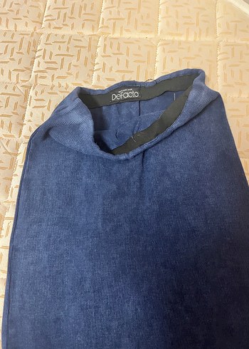 Lacivert Keten Uzun Drapeli Kadın Etek - Görsel 2