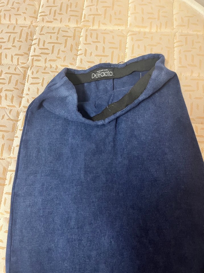 Lacivert Keten Uzun Drapeli Kadın Etek - Görsel 2