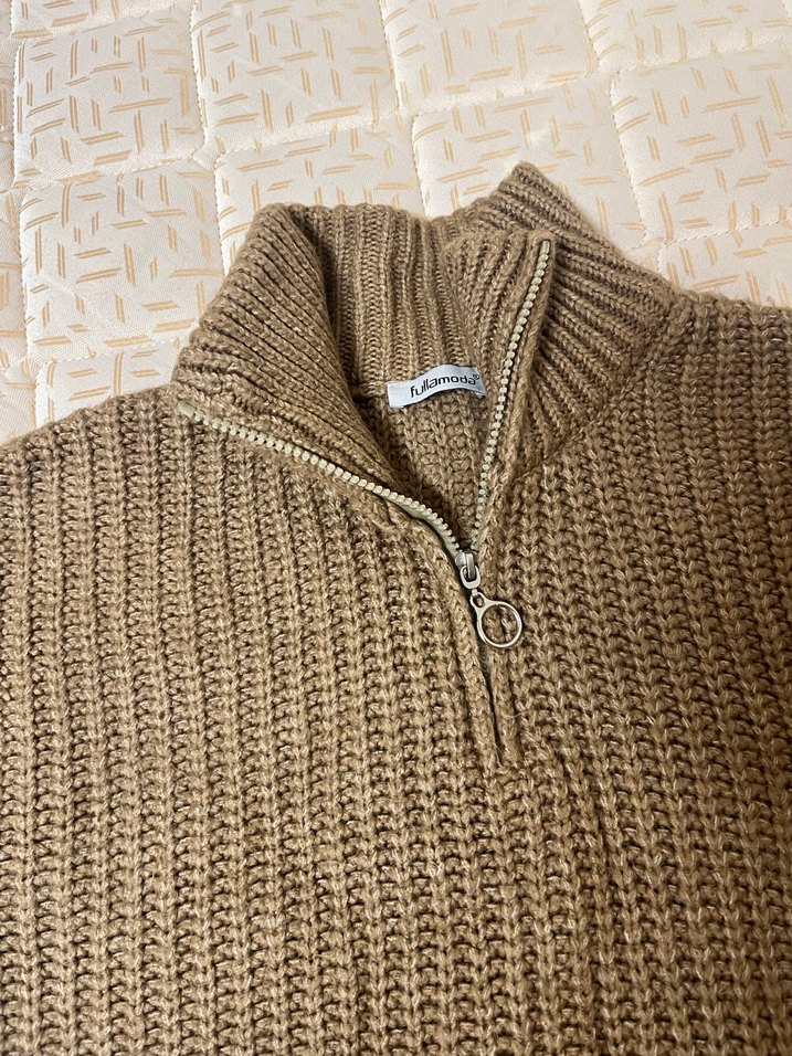 Kadın Kahverengi Balıkçı Yaka Triko Kazak - Görsel 2