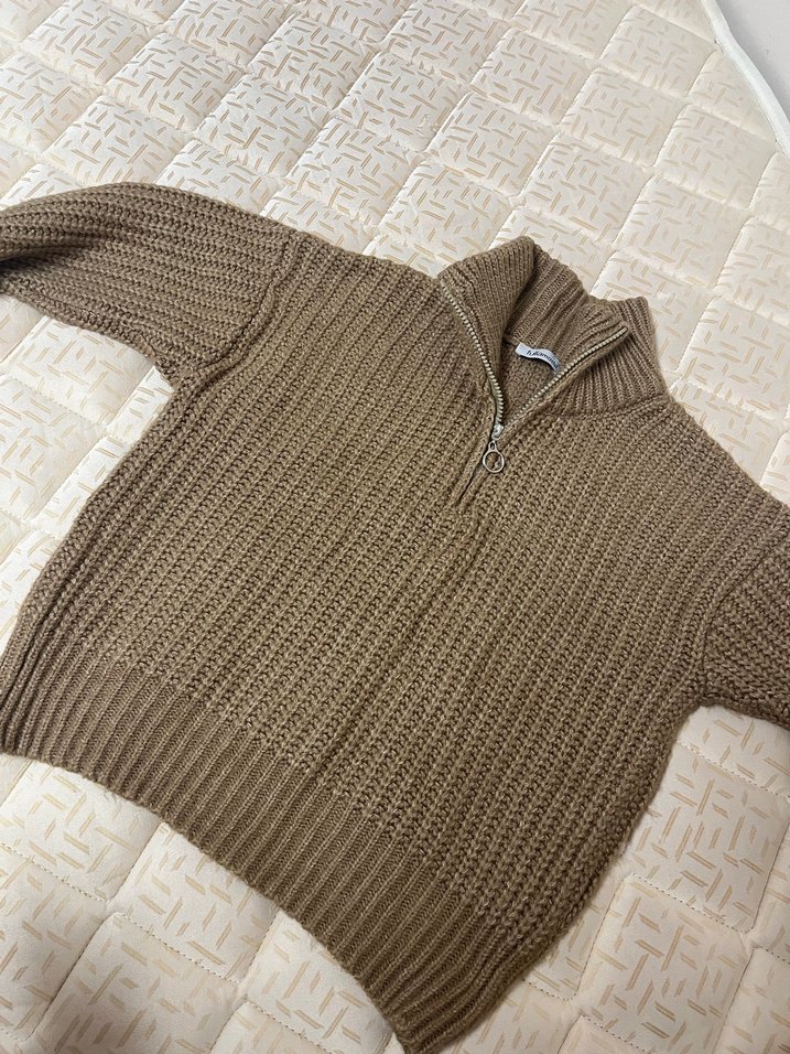 Kadın Kahverengi Balıkçı Yaka Triko Kazak - Görsel 3