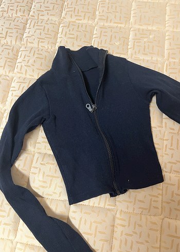 Kadın Lacivert Fermuarlı Yüksek Yakalı crop - Görsel 2