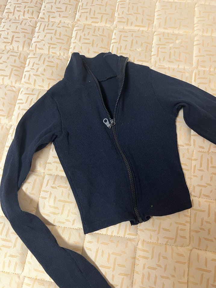 Kadın Lacivert Fermuarlı Yüksek Yakalı crop - Görsel 2