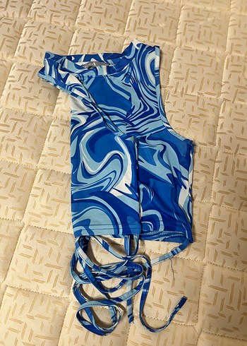 Kadın Mavi Tie-Dye Kolsuz Mini Üst - Görsel 2