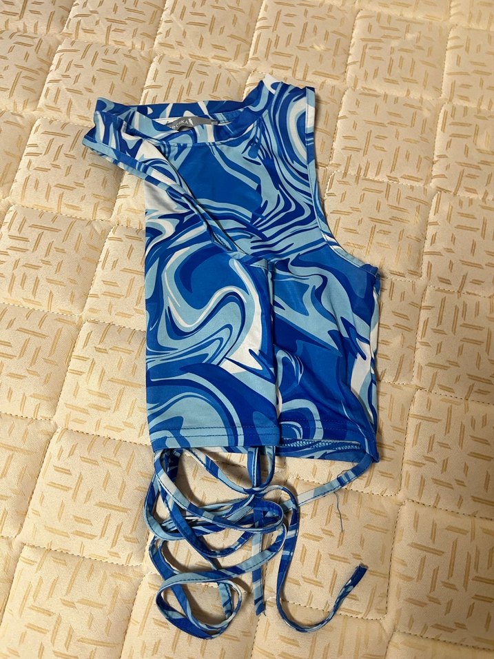 Kadın Mavi Tie-Dye Kolsuz Mini Üst - Görsel 2