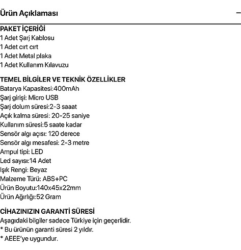 Beden Sensörlü Bagaj Lambası