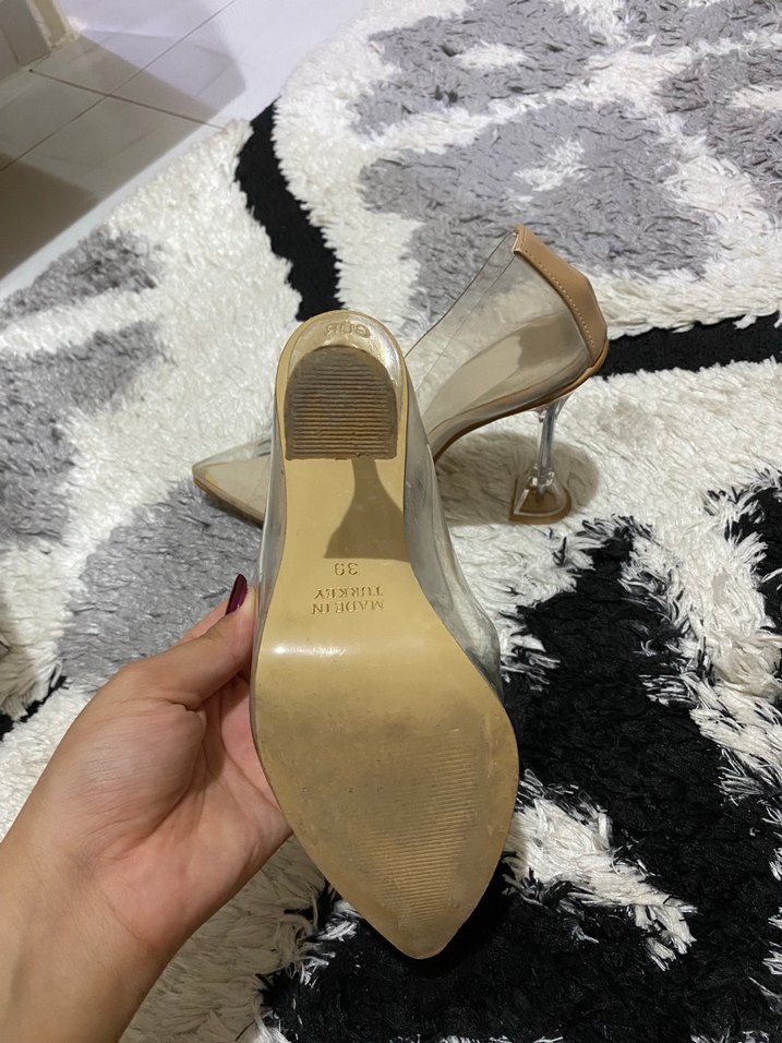 Bej Şeffaf Stiletto  Kadın Ayakkabı - Görsel 3