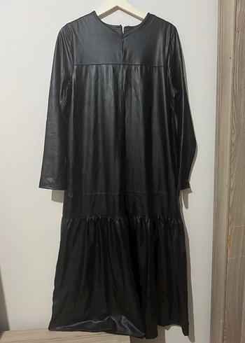 Kadın Siyah Deri Uzun Elbise - Görsel 2
