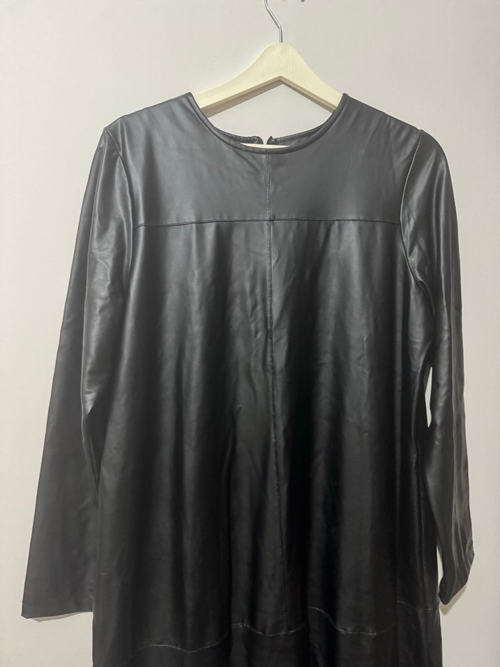 Kadın Siyah Deri Uzun Elbise - Görsel 3