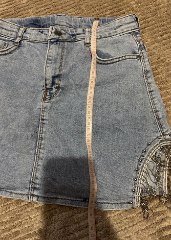 Püsküllü Gri Mini Denim Etek - Görsel 6