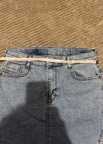 Püsküllü Gri Mini Denim Etek - Görsel 4