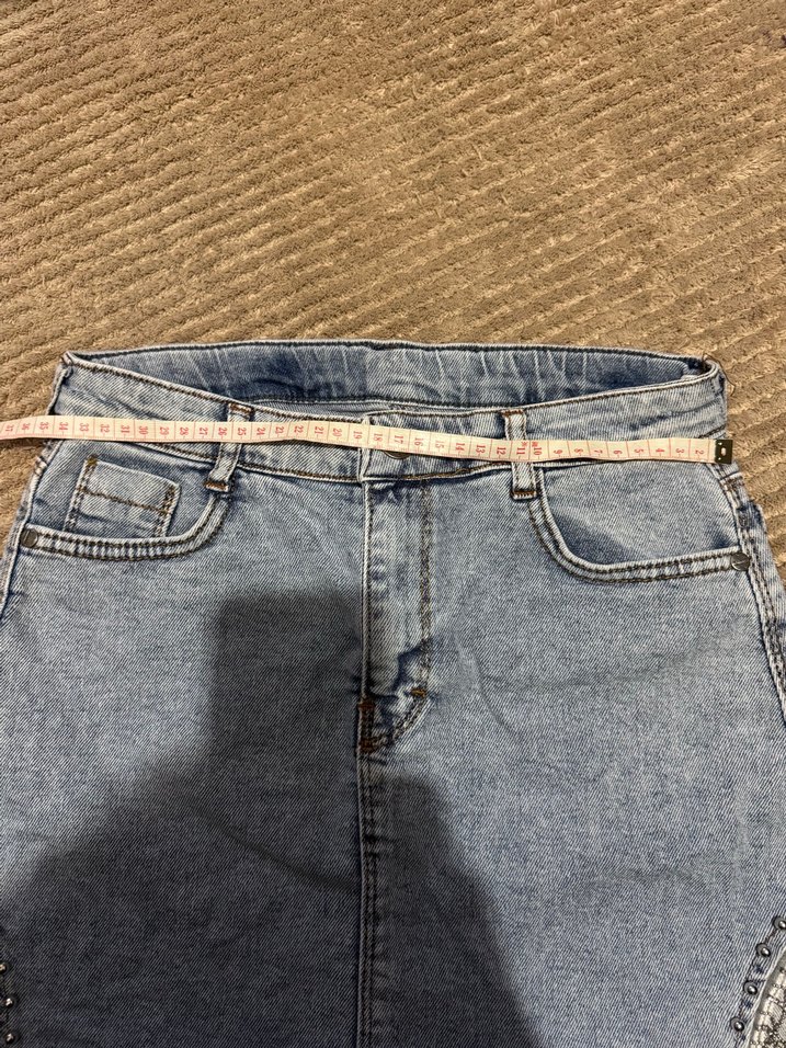 Püsküllü Gri Mini Denim Etek - Görsel 4