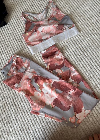 s Beden pembe Renk Pembe Baskılı Tie-Dye Kadın Tayt ve Spor Sütyeni