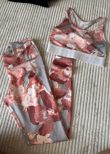 Pembe Baskılı Tie-Dye Kadın Tayt ve Spor Sütyeni