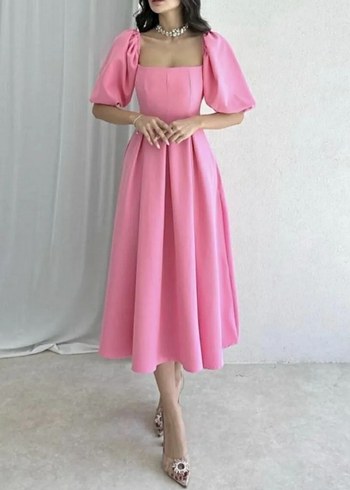 Pembe Modern Klasik Uzun Elbise - Görsel 4