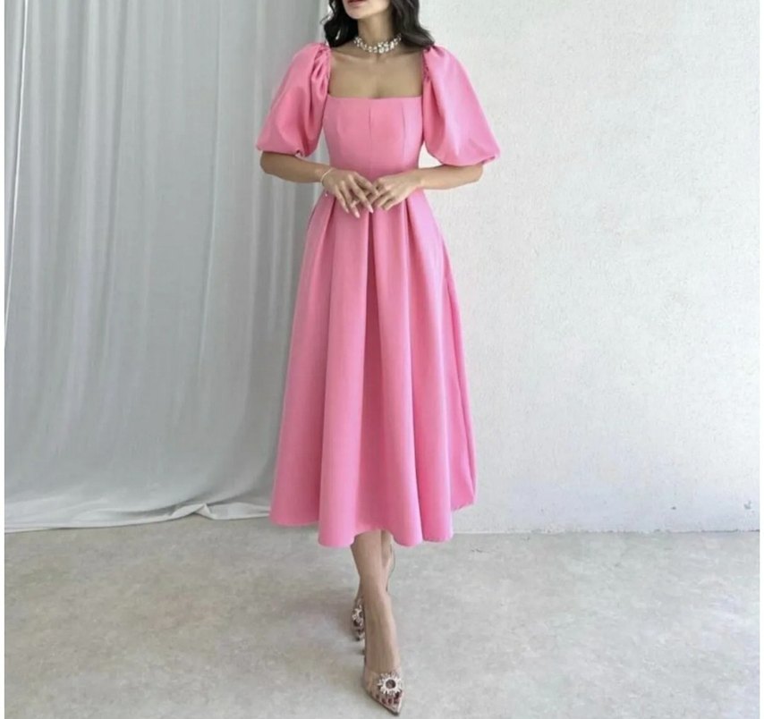 Pembe Modern Klasik Uzun Elbise - Görsel 4