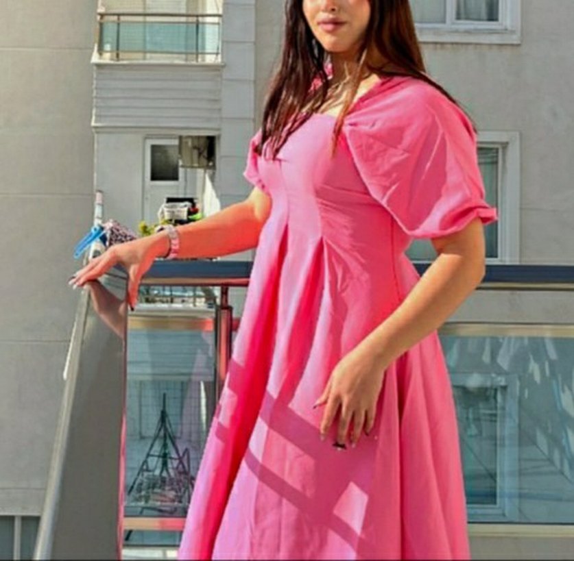 Pembe Modern Klasik Uzun Elbise - Görsel 5