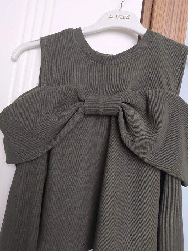 Kadın Zümrüt yeşili Uzun Kollu Fiyonklu Bluz - Görsel 3