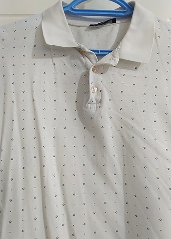 Siyah Noktalı Beyaz Pamuklu Polo Tişört - Görsel 2