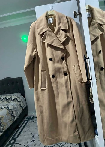 Düğmeli Bej Kadın Uzun Kaban - Görsel 2