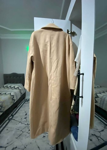 Düğmeli Bej Kadın Uzun Kaban - Görsel 3