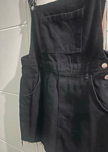 Kadın Siyah Kısa Askılı Denim Salopet - Görsel 2