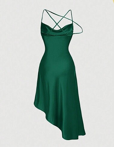 yesil saten elbise