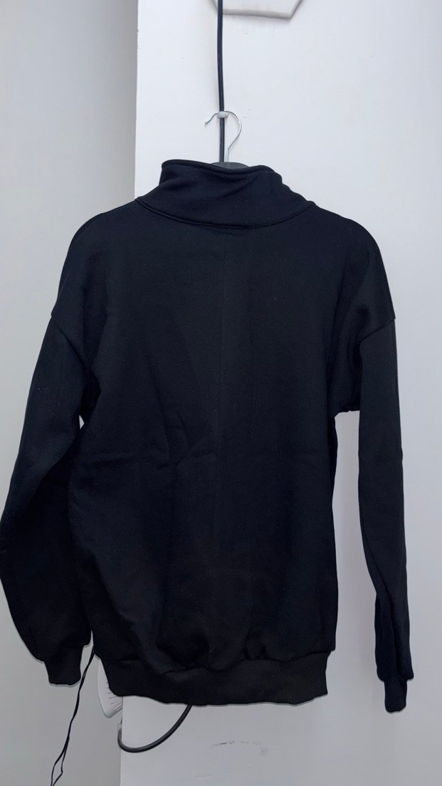 Fermuarlı Siyah Yüksek Yakalı Sweatshirt - Görsel 2