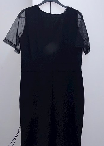 Drapeli V Yakalı Siyah Uzun Kadın Elbise - Görsel 2