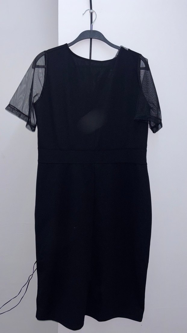 Drapeli V Yakalı Siyah Uzun Kadın Elbise - Görsel 2