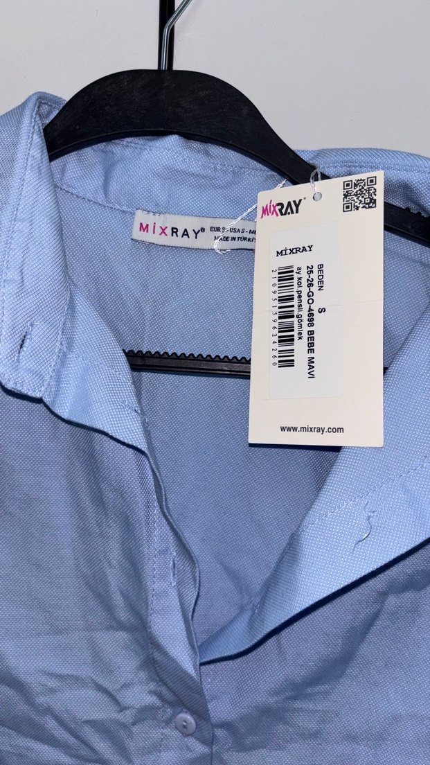 Mavi Kısa Kollu V Yakalı Keten Gömlek - Görsel 2