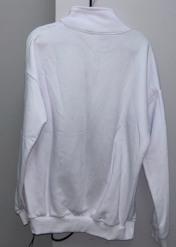 Beyaz Yarım Fermuarlı Kapaklı Sweatshirt - Görsel 3