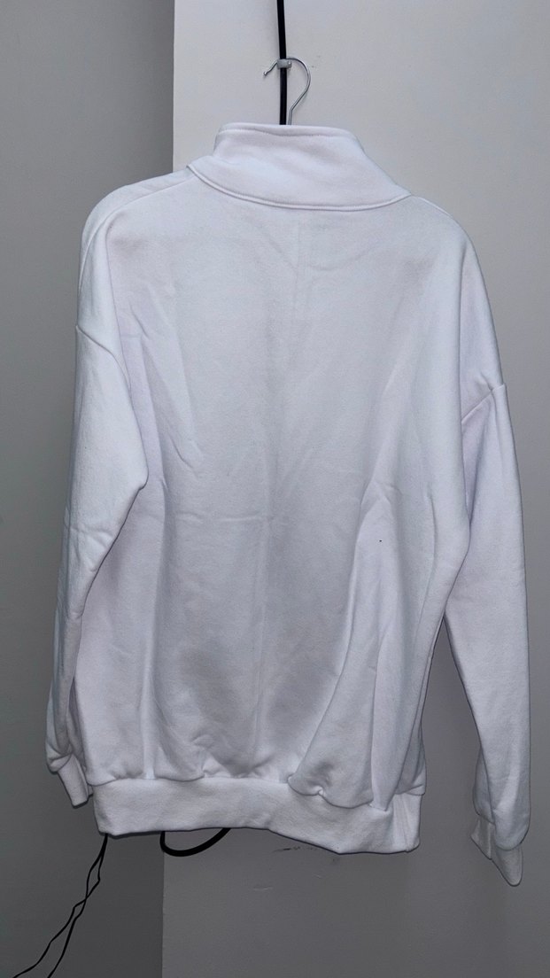 Beyaz Yarım Fermuarlı Kapaklı Sweatshirt - Görsel 3