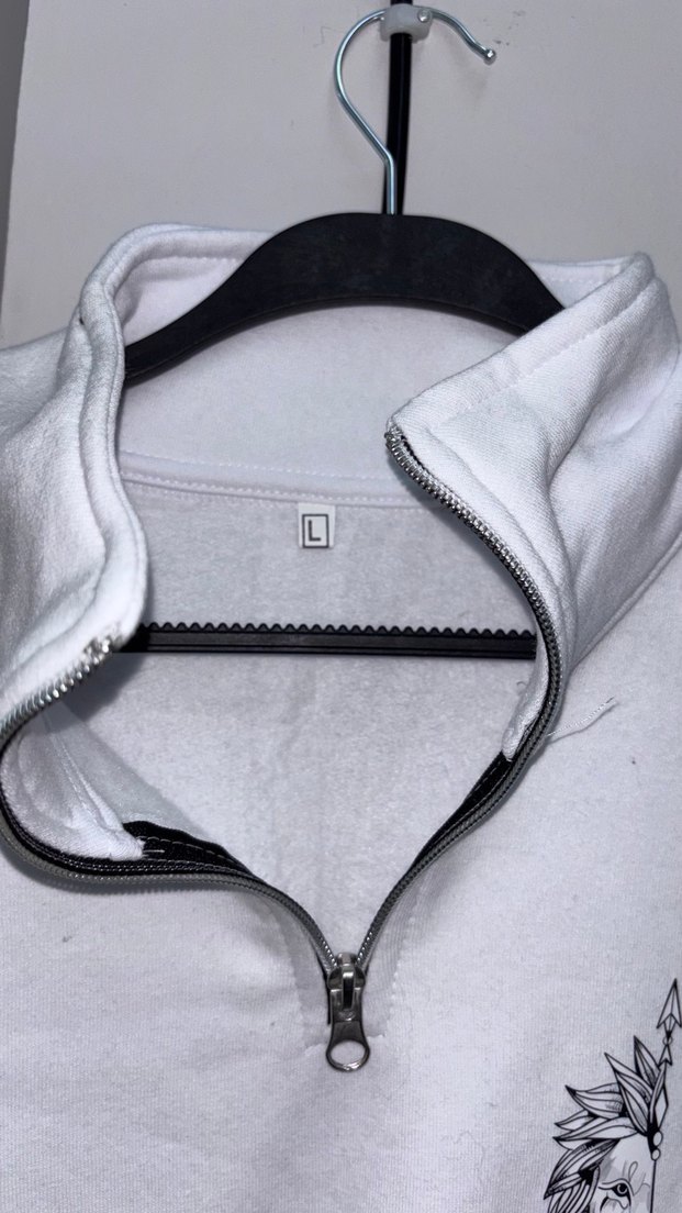 Beyaz Yarım Fermuarlı Kapaklı Sweatshirt - Görsel 2