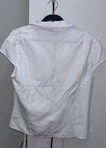 Düğmeli Kısa Kollu Beyaz Keten Gömlek - Görsel 3