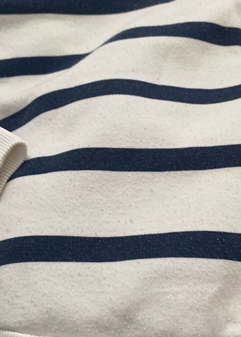 Beyaz Mavi Çizgili Yarım Fermuarlı Kadın Kazak - Görsel 3