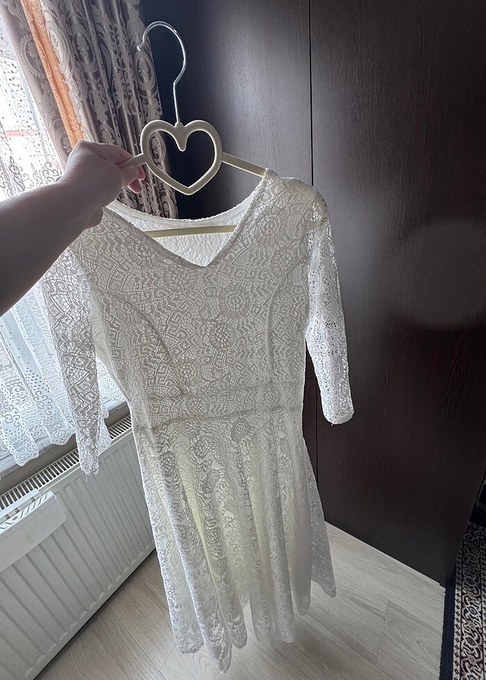 Beyaz Küpür elbise - Görsel 4