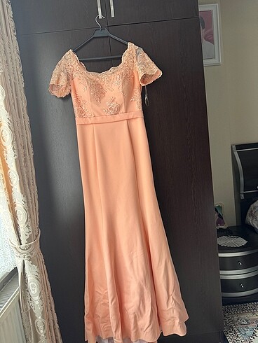 42 Beden camel Renk Balık model abiye