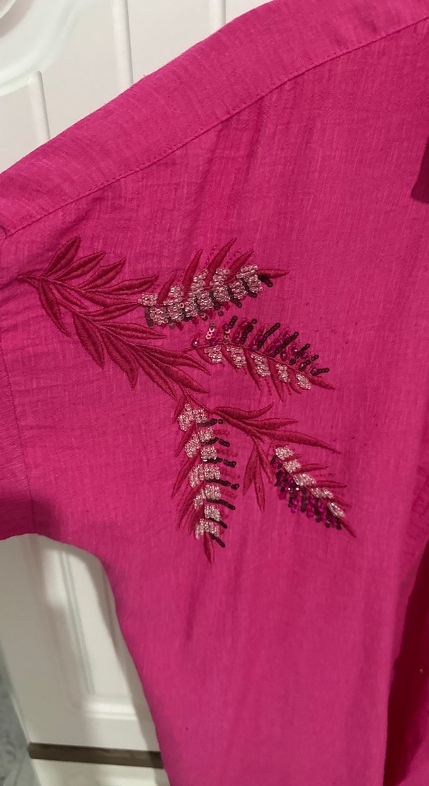 Pembe Nakışlı Uzun Kollu Bohem Gömlek - Görsel 2