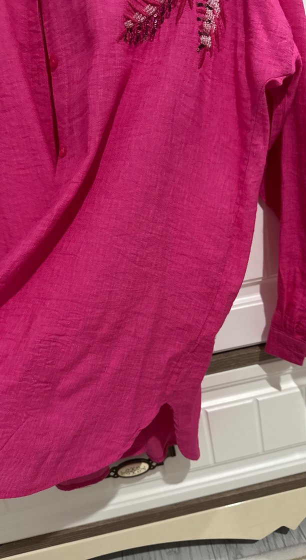 Pembe Nakışlı Uzun Kollu Bohem Gömlek - Görsel 3