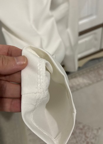 Beyaz Pilili Kadın Kumaş Pantolon - Görsel 6