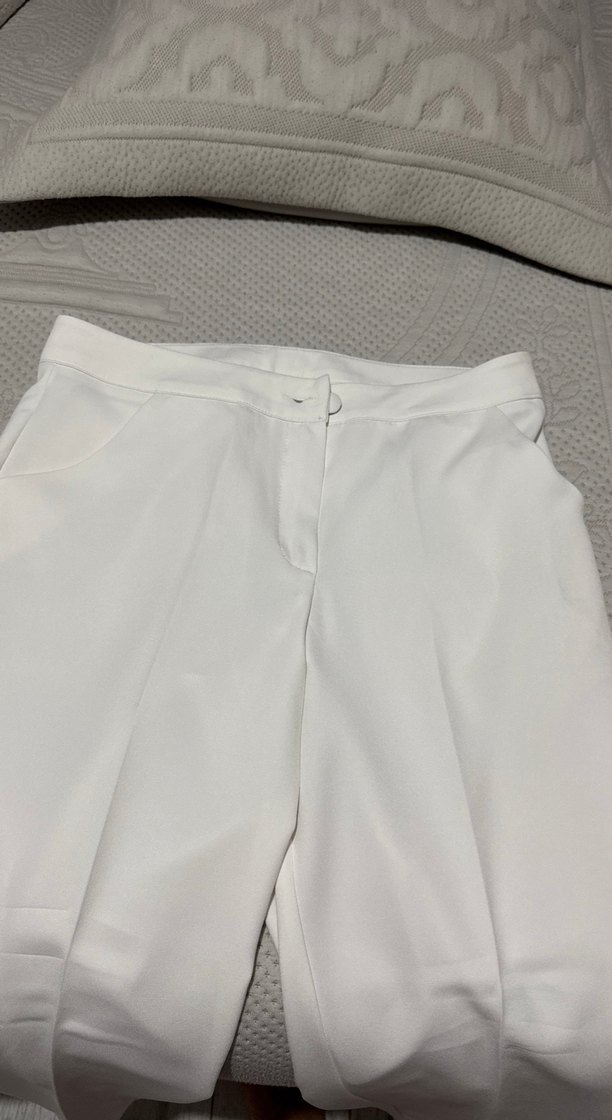 Beyaz Pilili Kadın Kumaş Pantolon - Görsel 2