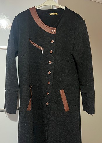 Düğmeli Siyah Uzun Kadın Mevsimlik Tunik - Görsel 2