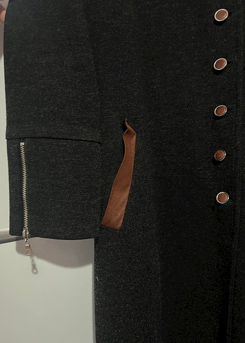 Düğmeli Siyah Uzun Kadın Mevsimlik Tunik - Görsel 3