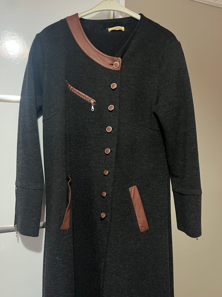 Düğmeli Siyah Uzun Kadın Mevsimlik Tunik - Görsel 2