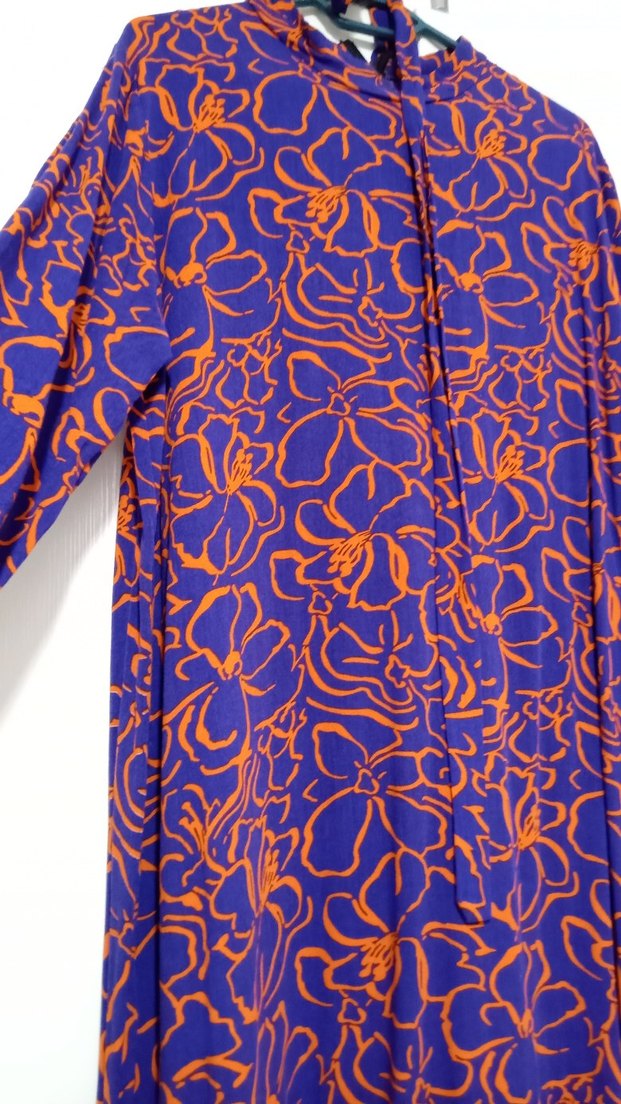 Mor Bağlama Desenli Uzun Kadın Elbise - Görsel 2