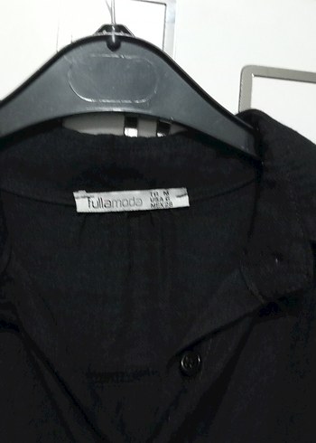 Düğmeli Siyah Keten Kadın Gömlek - Görsel 5