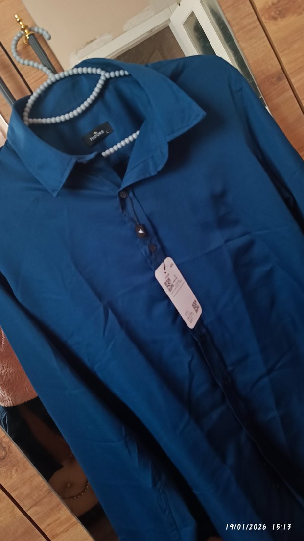 Mavi İpek Görünümlü Uzun Kollu Erkek Gömlek - Görsel 3